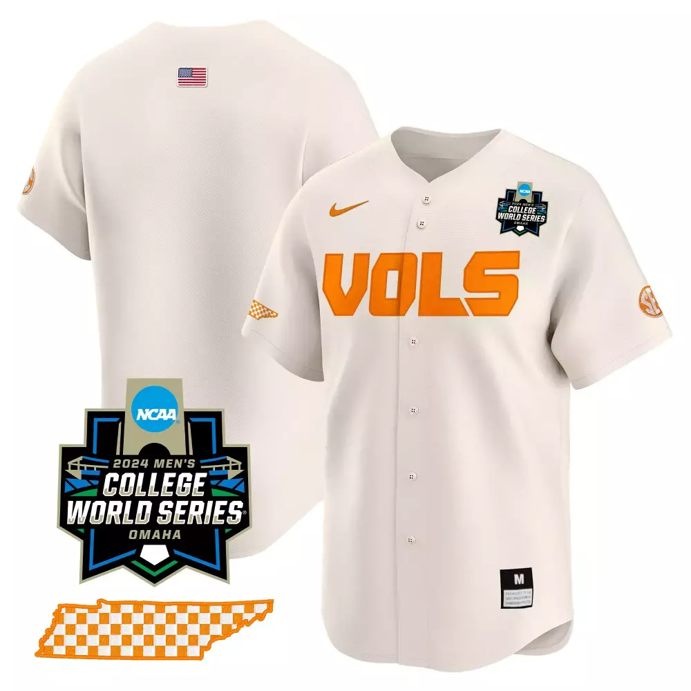 team cream mens tennessee volunteers 2024 college world series vapor premier limited jersey all stitched