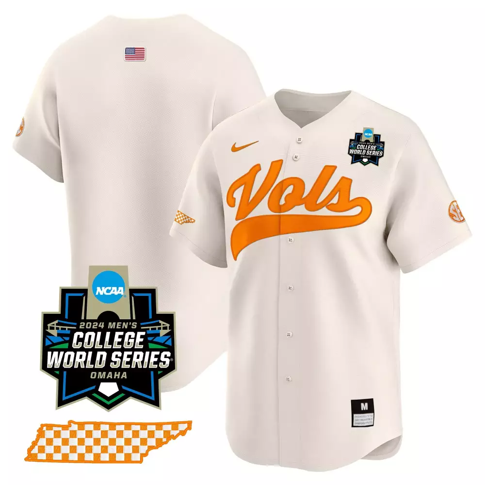 team cream mens tennessee volunteers 2024 college world series vapor premier limited jersey all stitched