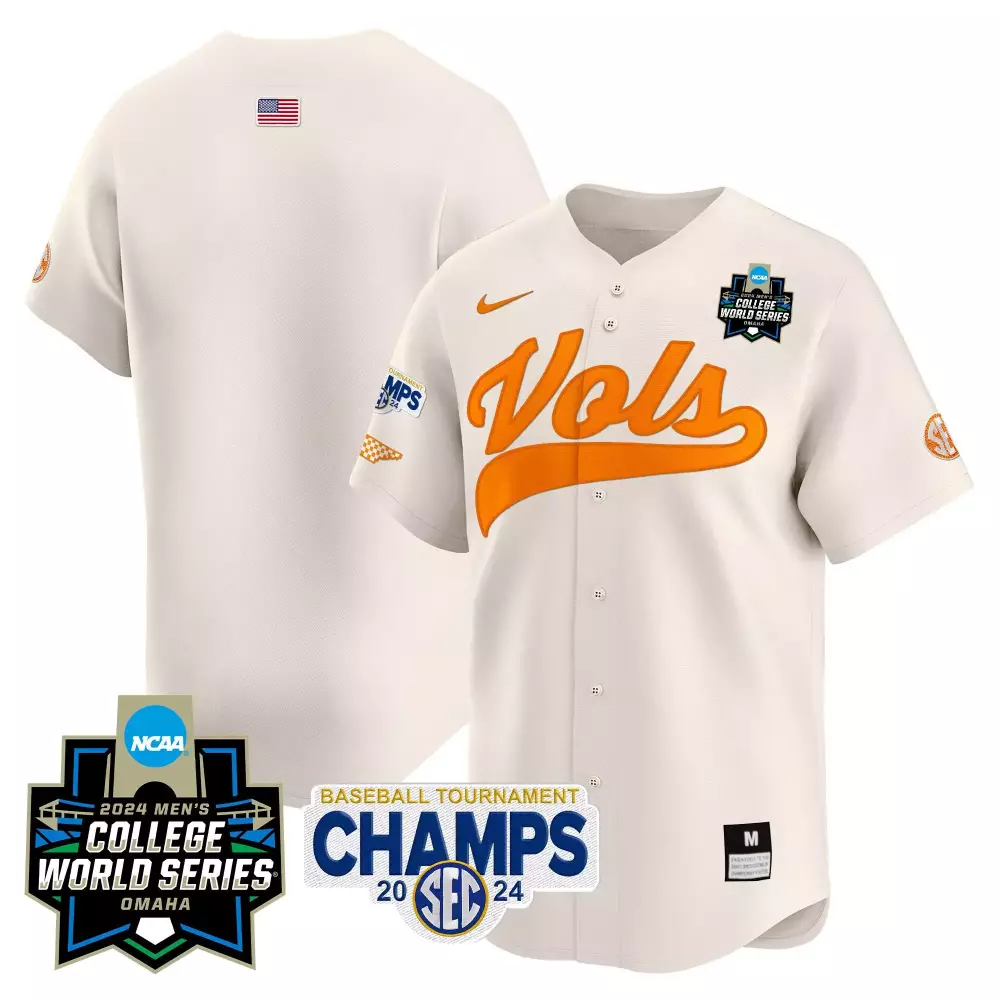 team cream mens tennessee volunteers 2024 college world series vapor premier limited jersey all stitched