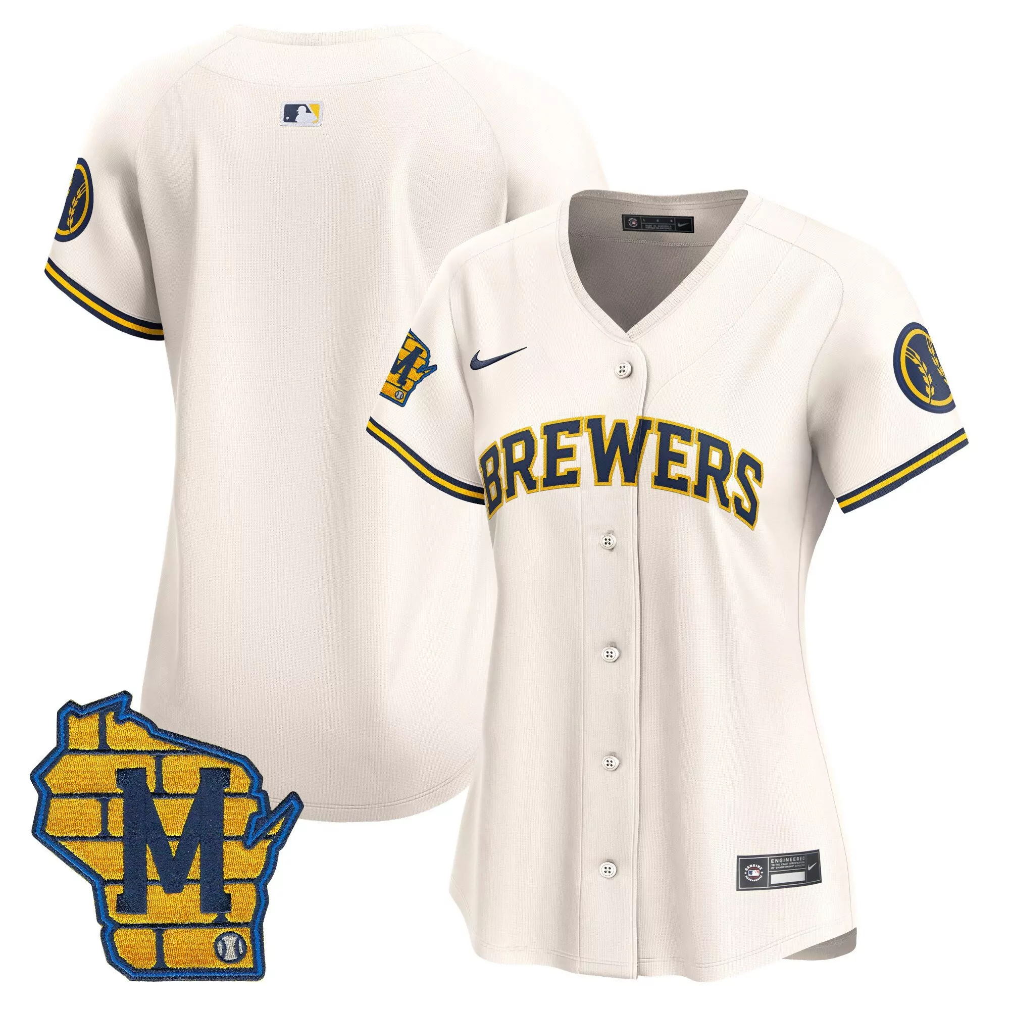 team cream womens milwaukee brewers home patch vapor premier limited jersey all stitched