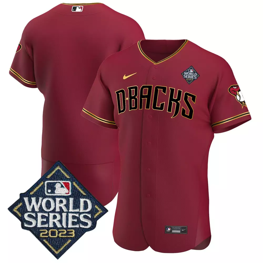 team crimson gold mens arizona diamondbacks 2023 world series flex base gold jersey v2 all stitched