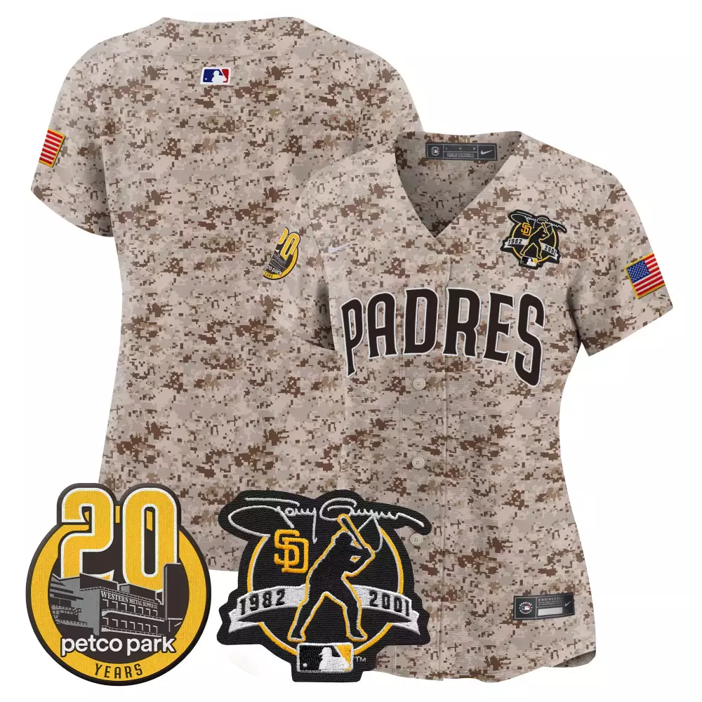 San Diego Padres Women's Desert Tony Gwynn Petco Park 20th Patch USMC Vapor Premier Limited Jersey | Stitched Fan Gear | For Men, Women & Youth