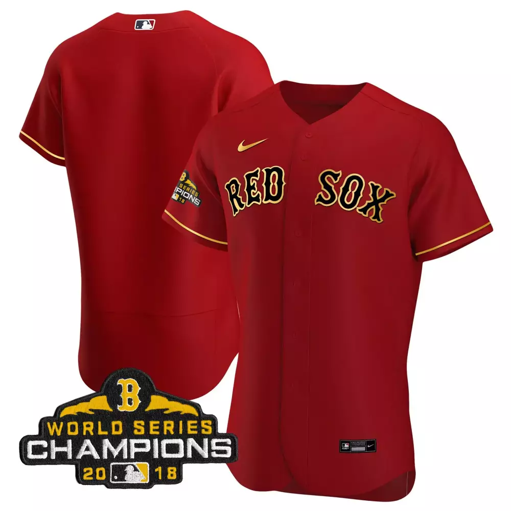 team flex red men boston red sox world series champion 2018 gold jersey all stitched
