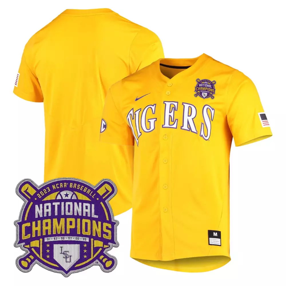 team gold mens lsu tigers 2023 national champions gold flex jersey all stitched