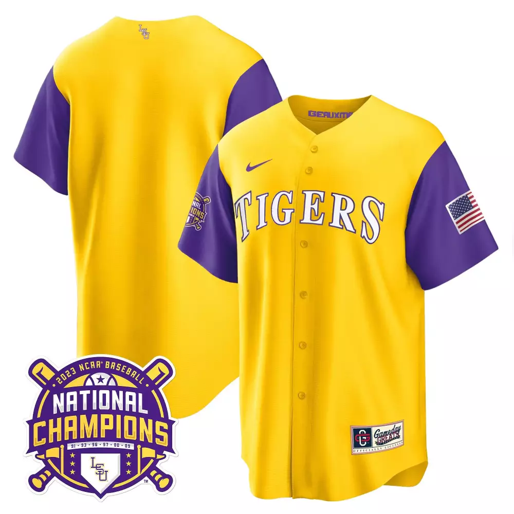 team gold mens lsu tigers 2023 national champions gold flex jersey all stitched
