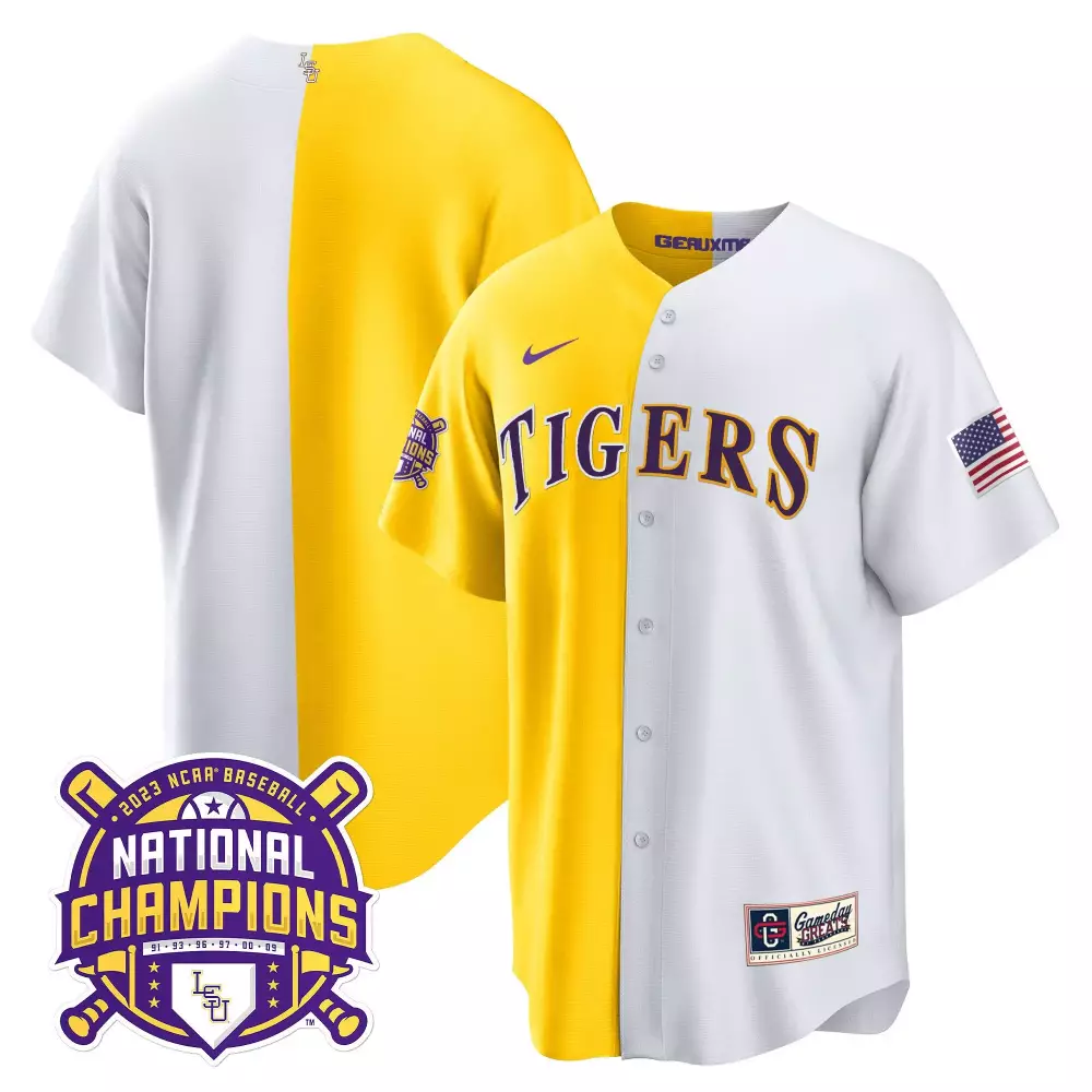team gold mens lsu tigers 2023 national champions gold flex jersey all stitched