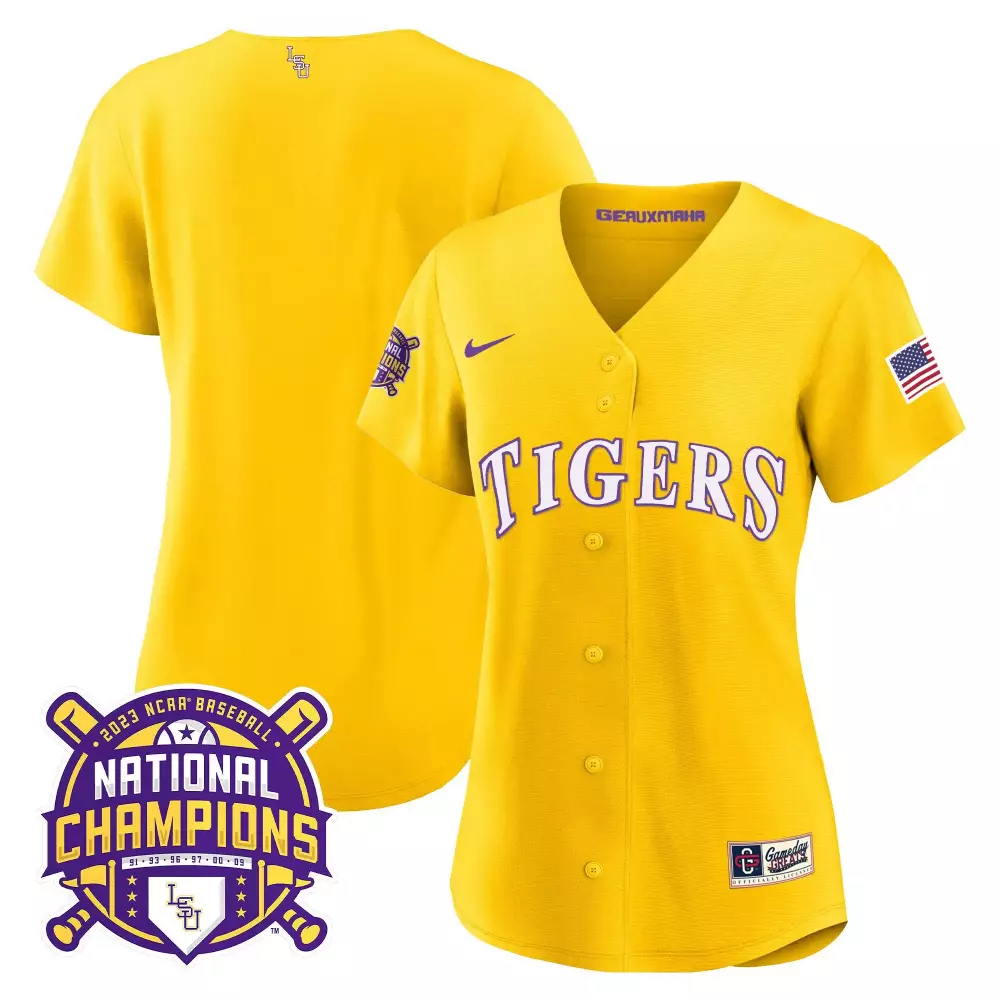 team gold womens lsu tigers 2023 national champions gold jersey v2 all stitched
