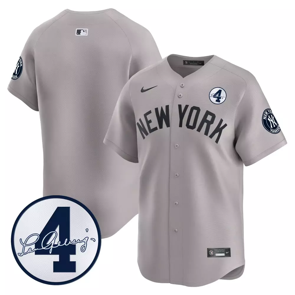 team gray mens new york yankees lou gehrig patch vapor premier limited jersey all stitched