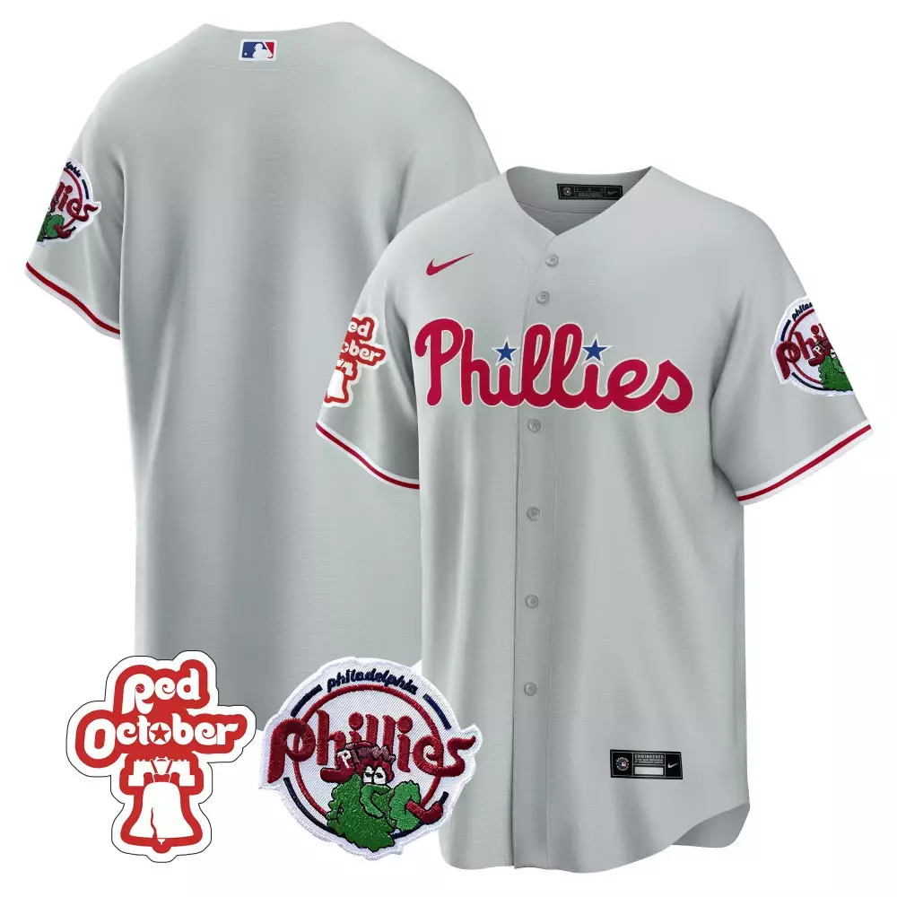 team gray mens philadelphia phillies red october patch flex base jersey all stitched