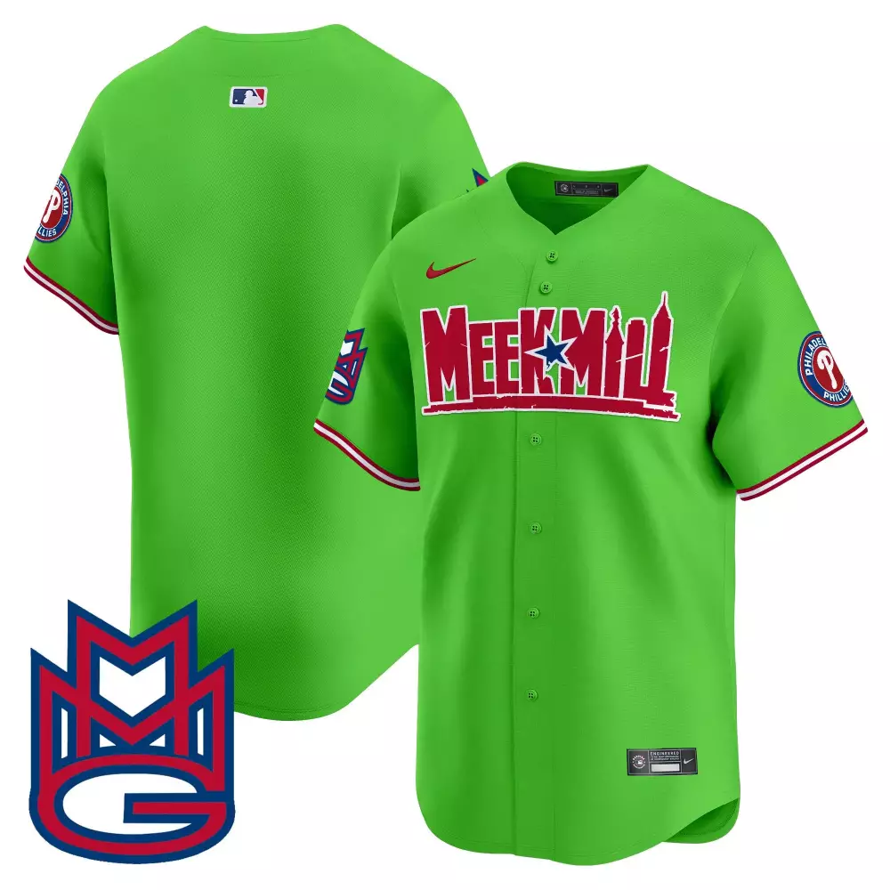Phillies Meek Mill Jersey | Men's Green Vapor Premier Limited Edition | All Stitched Fan Gear | For Men, Women & Youth