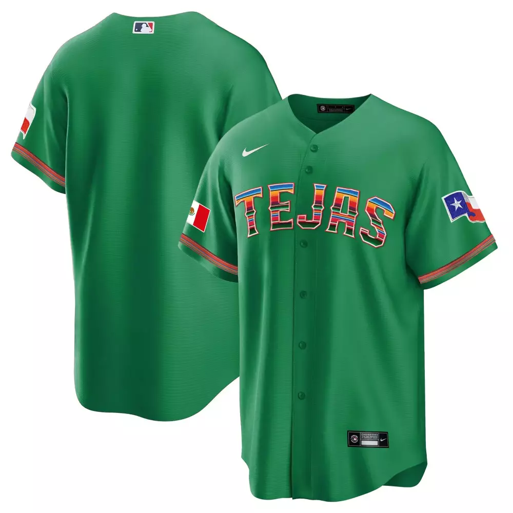 team green mens texas rangers mexican heritage night cool base jersey tejas all stitched