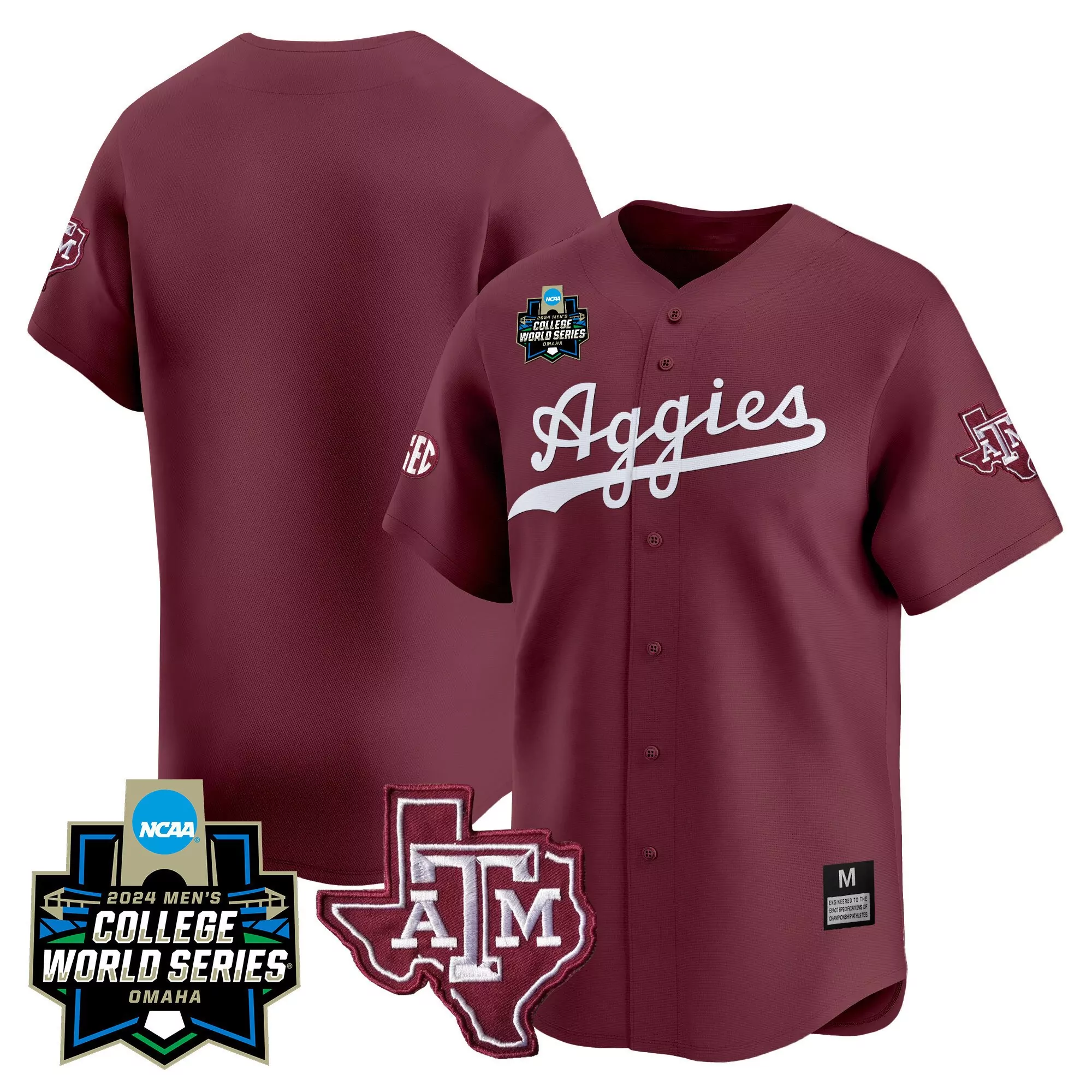 team maroon mens texas am aggies 2024 college world series vapor premier limited jersey all stitched