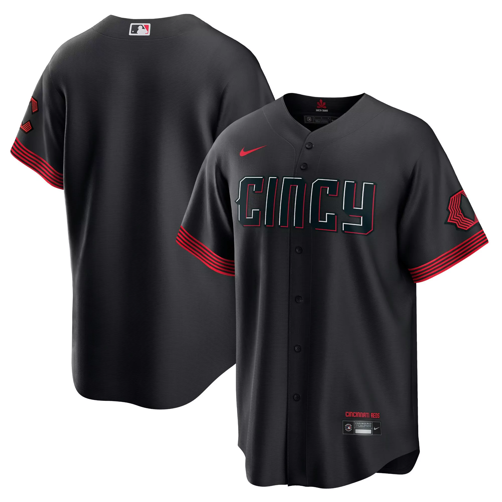 team cool base mens cincinnati reds black 2023 city connect jersey all stitched