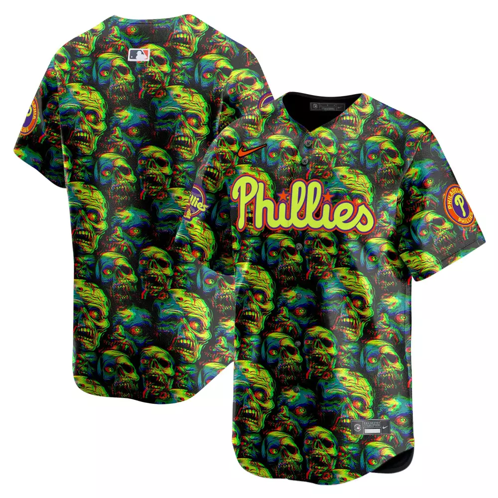 team men philadelphia phillies halloween zombie horror vapor premier limited jersey printed