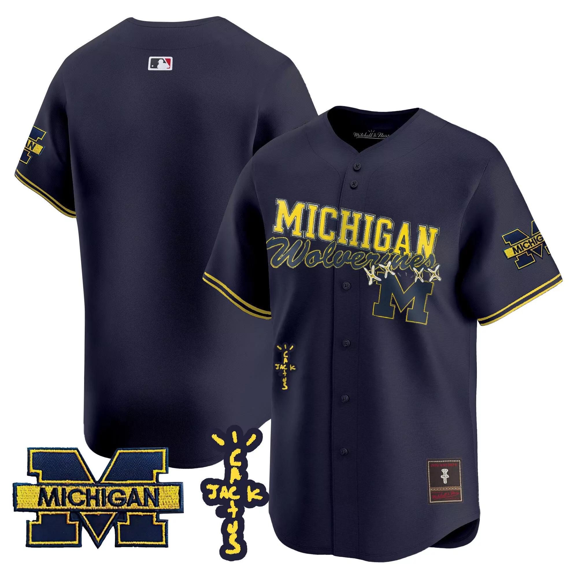 team navy mens michigan wolverines cactus jack baseball jersey all stitched