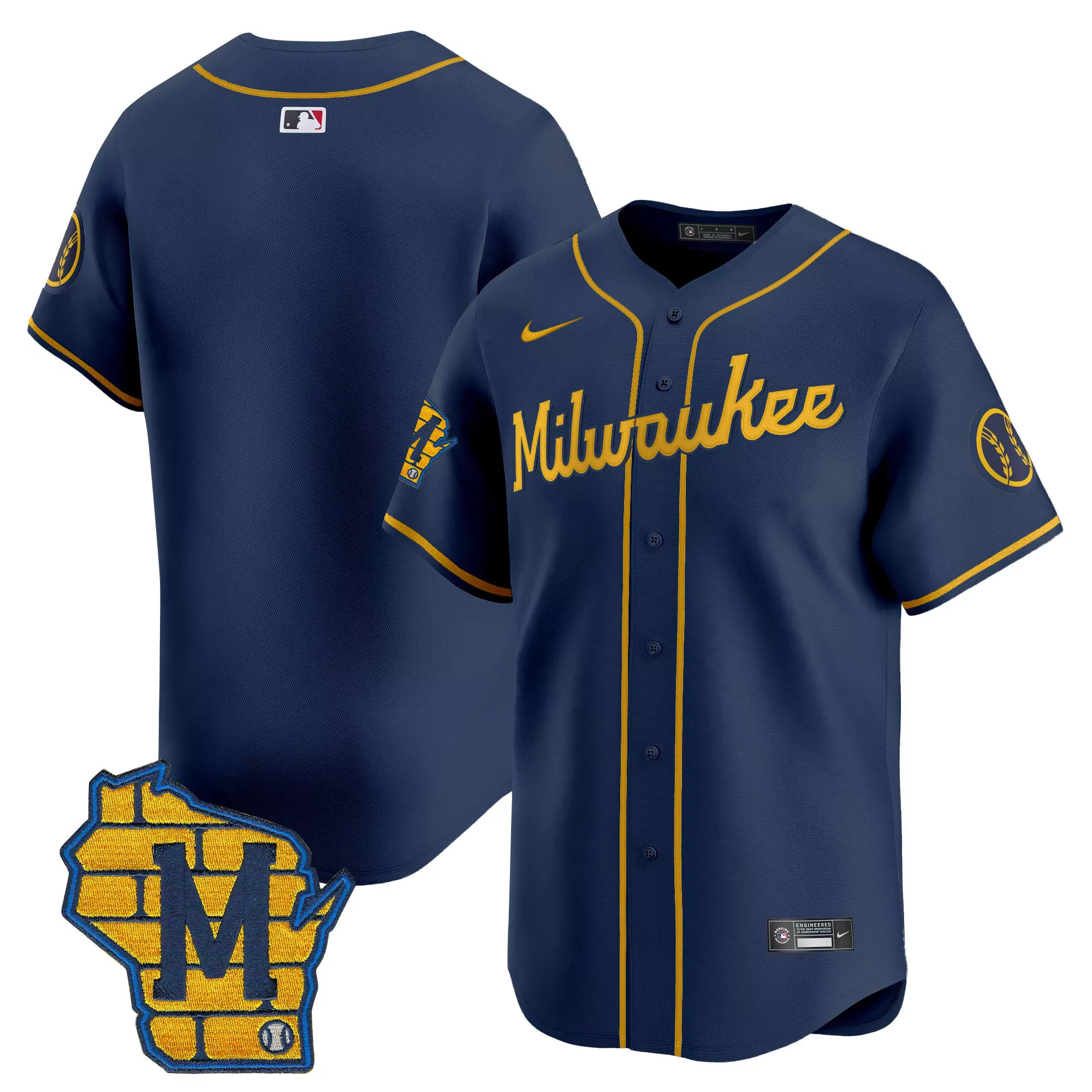 team navy mens milwaukee brewers golden 50th anniversary patch vapor premier limited jersey all stitched