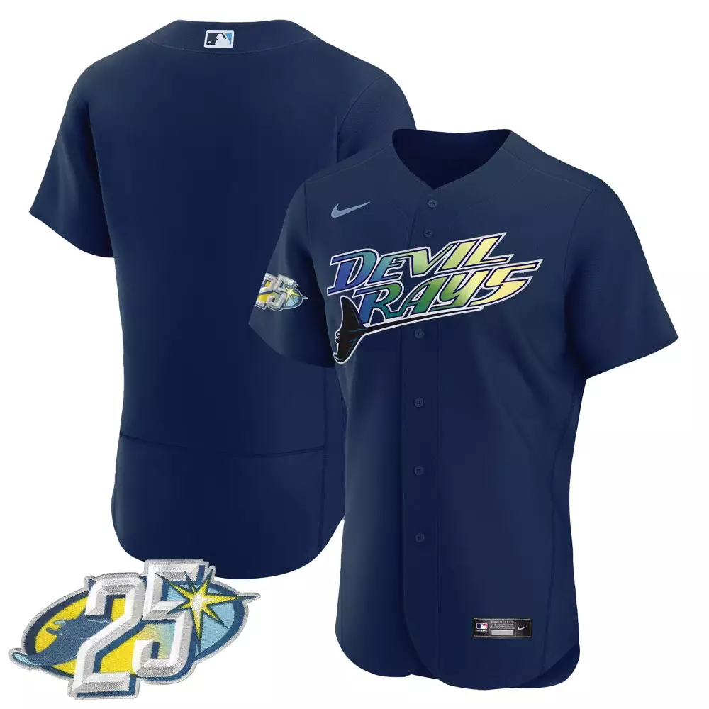 team navy mens tampa bay rays 25th anniversary patch flex base jersey all stitched