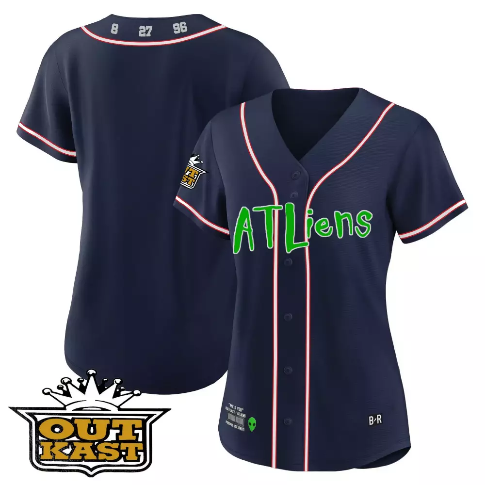 Team Navy Atlanta Braves Atliens Baseball Jersey | Galaxy Version Stitched | For Women