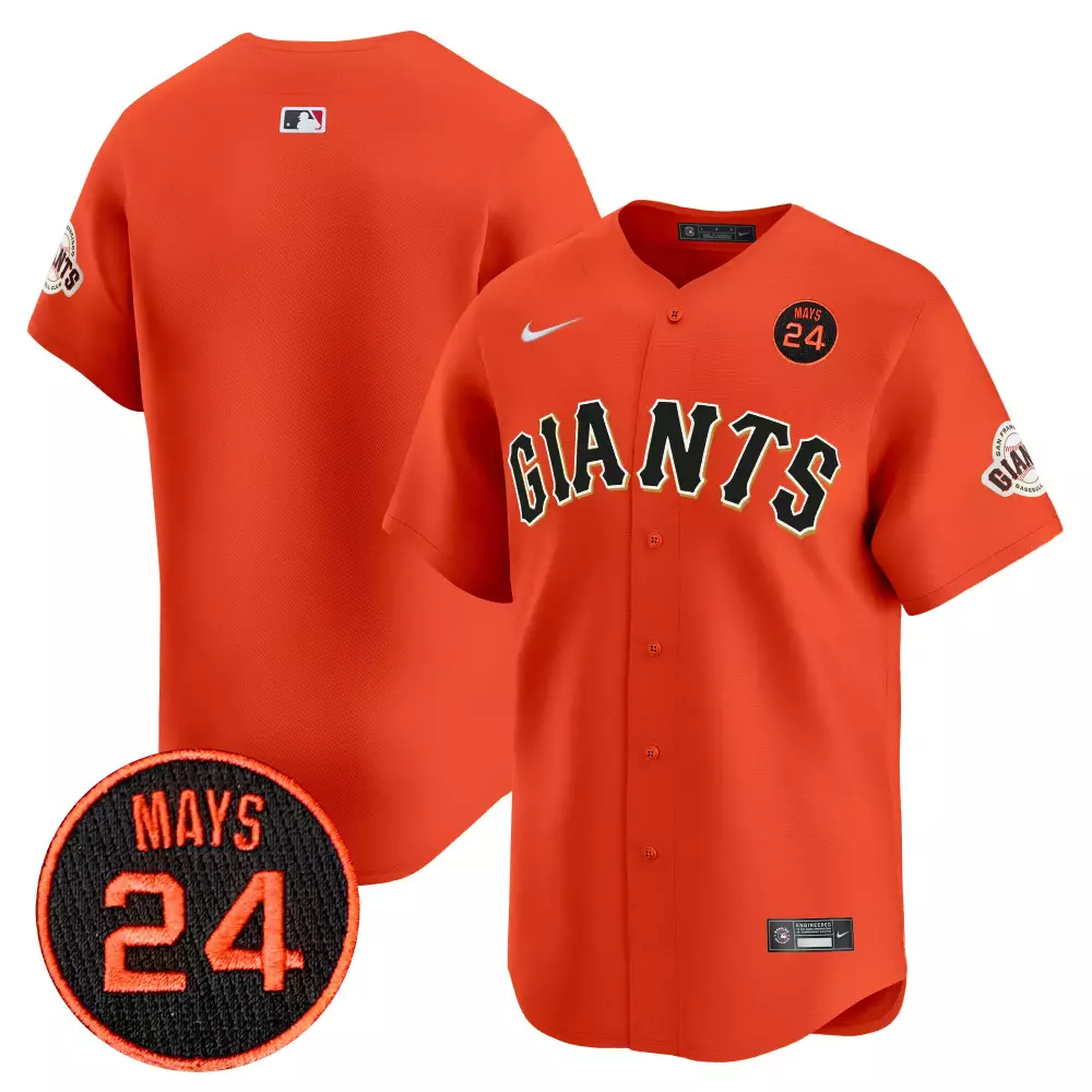 team orange mens san francisco giants 2024 willie mays patch vapor premier limited jersey v2 all stitched