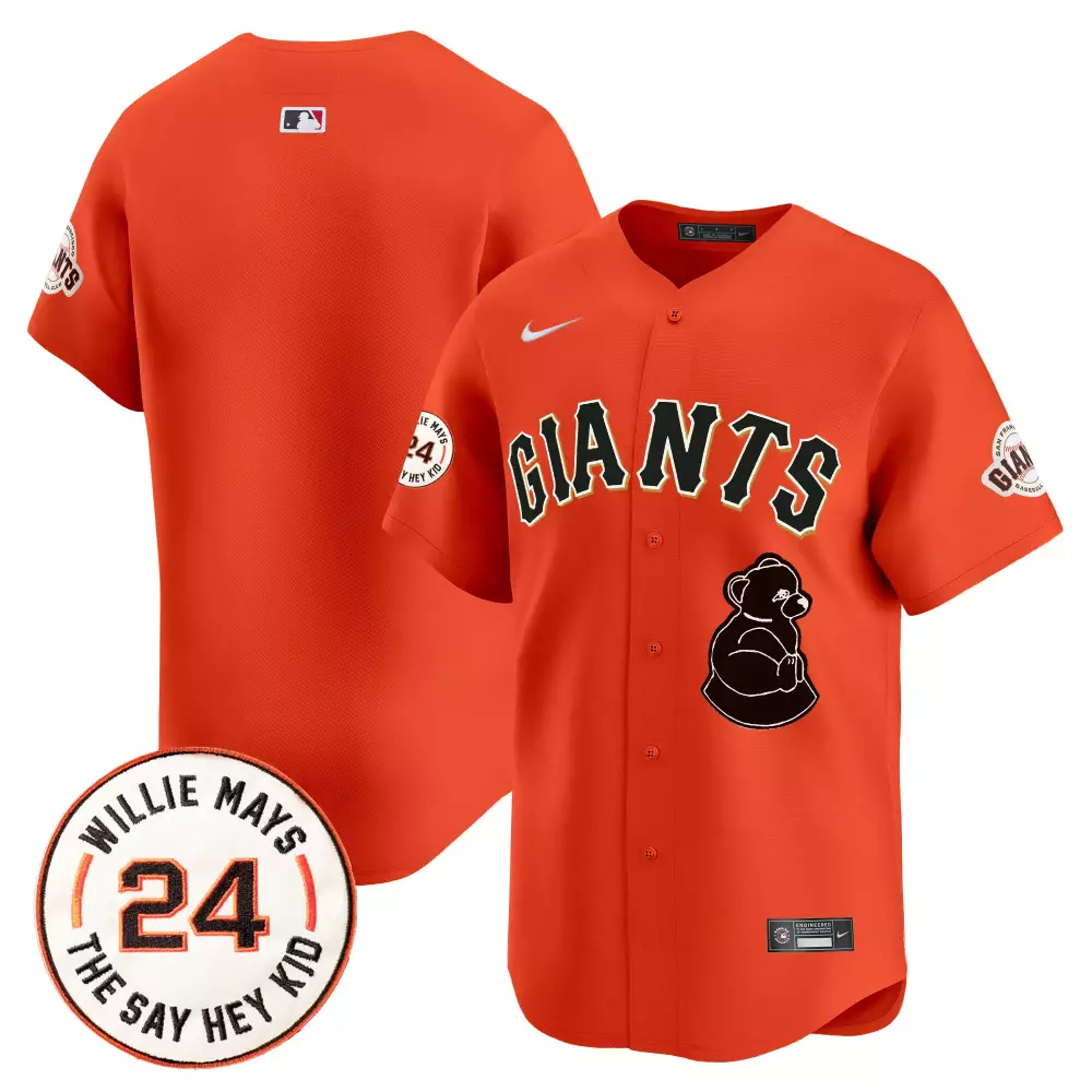 team orange mens san francisco giants 2024 willie mays patch vapor premier limited jersey v2 all stitched