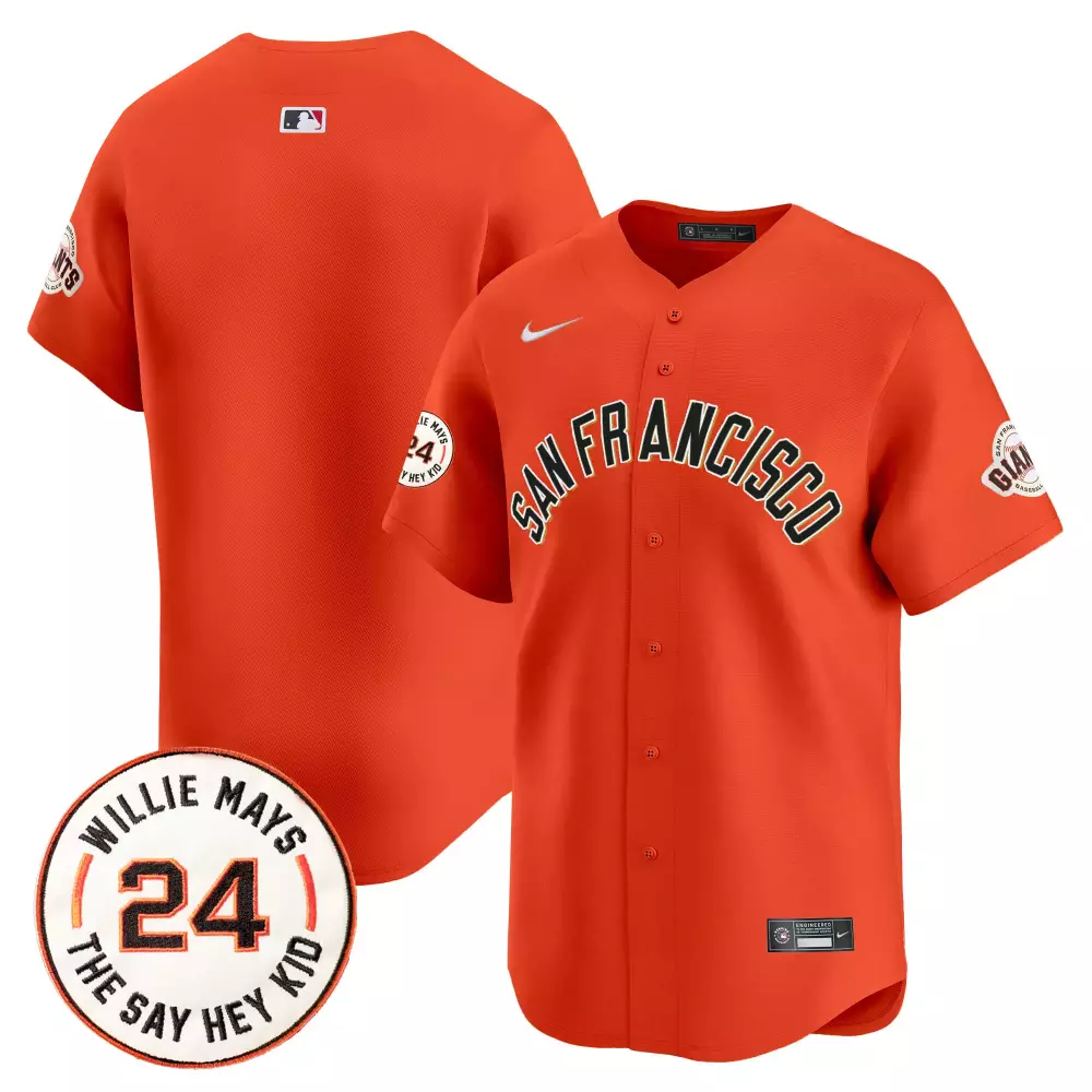 team orange mens san francisco giants 2024 willie mays patch vapor premier limited jersey v2 all stitched