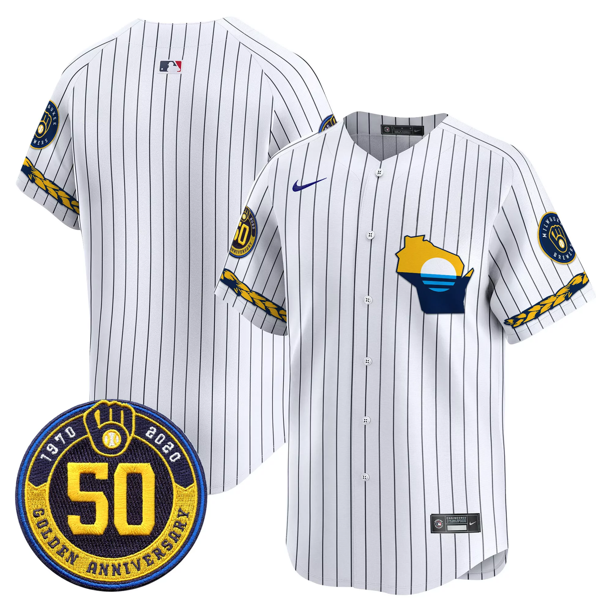 team navy mens milwaukee brewers golden 50th anniversary patch vapor premier limited jersey all stitched