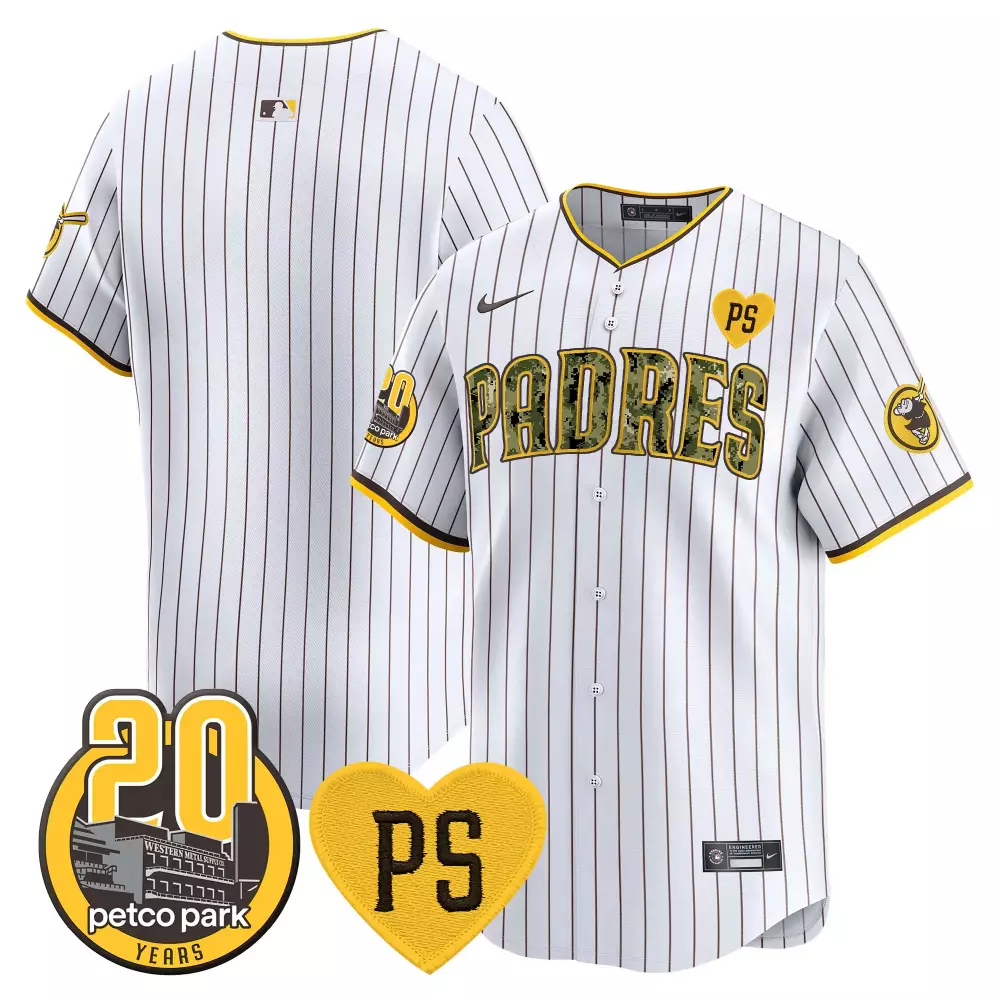 Team Pinstripe Men's San Diego Padres For Peter Petco Park 20th Patch USMC Vapor Premier Limited Jersey | All Stitched | For Men