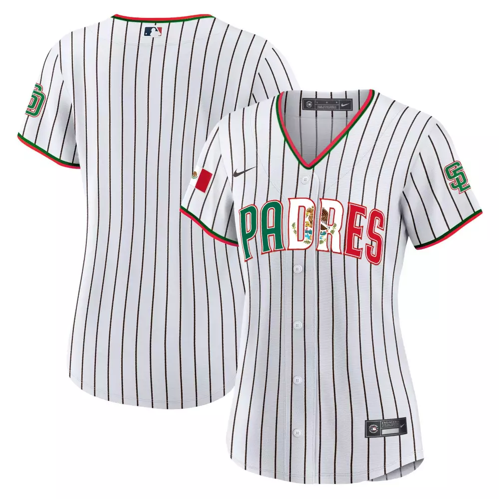 San Diego Padres Women's Pinstripe Mexico Cool Base Limited Jersey V2 | Stitched | Replica Fan Gear | For Men, Women & Youth