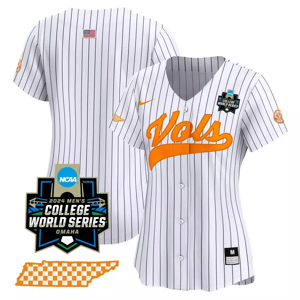 team pinstripe womens tennessee volunteers 2024 college world series vapor premier limited jersey v2 all stitched