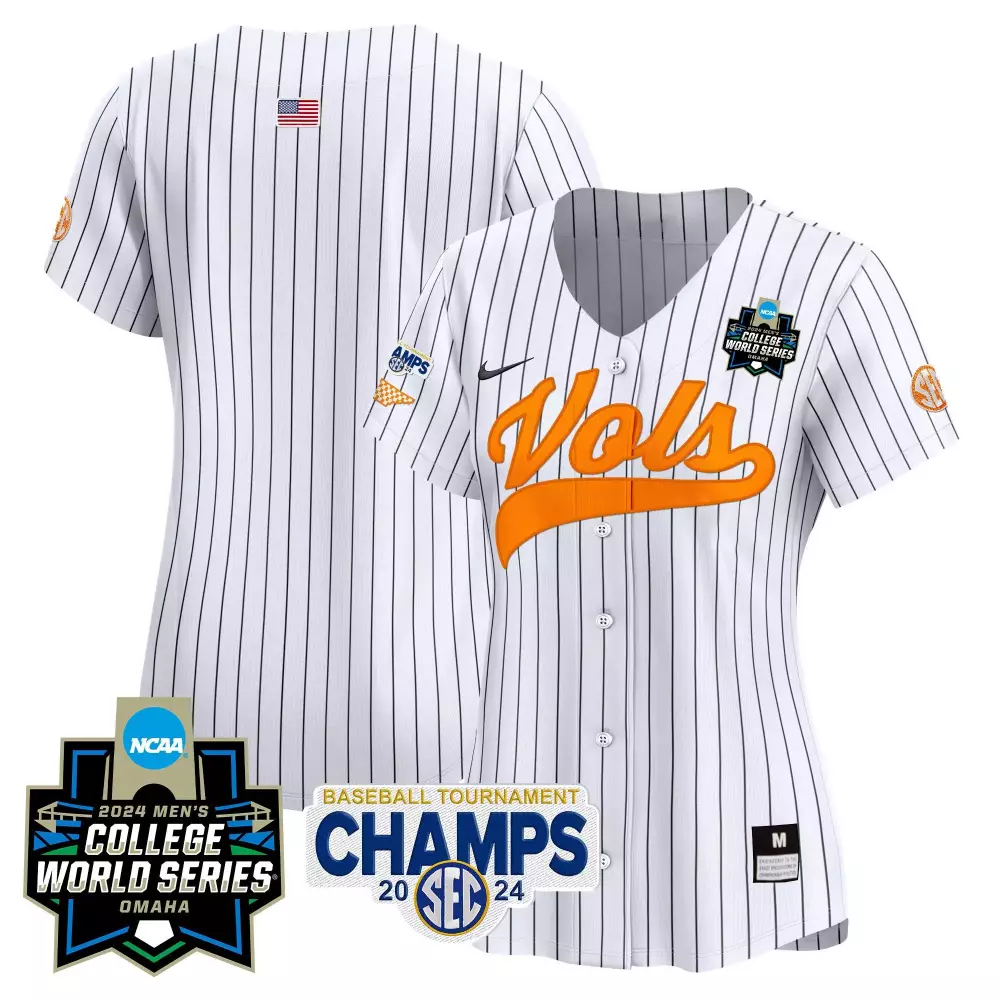 team pinstripe womens tennessee volunteers 2024 college world series vapor premier limited jersey v2 all stitched
