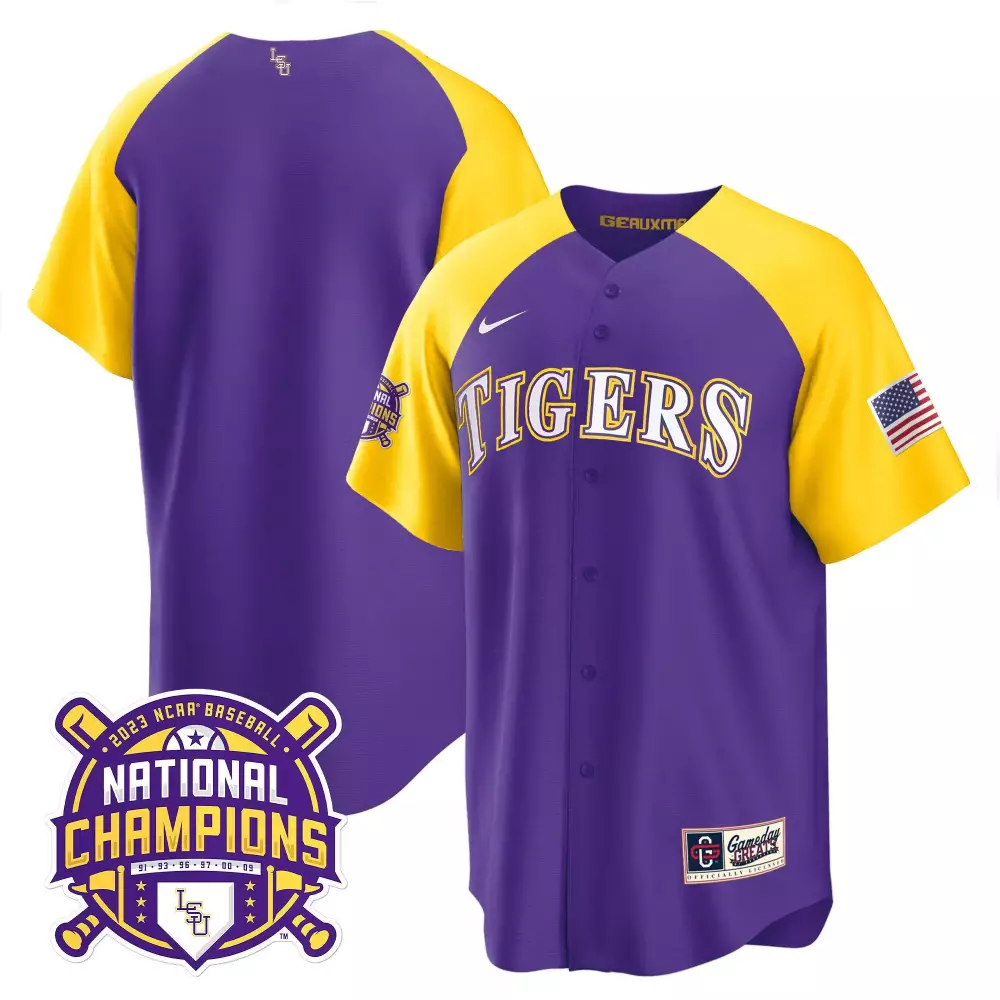 team purple alternate mens lsu tigers 2023 champions alternate color sleeves jersey all stitched