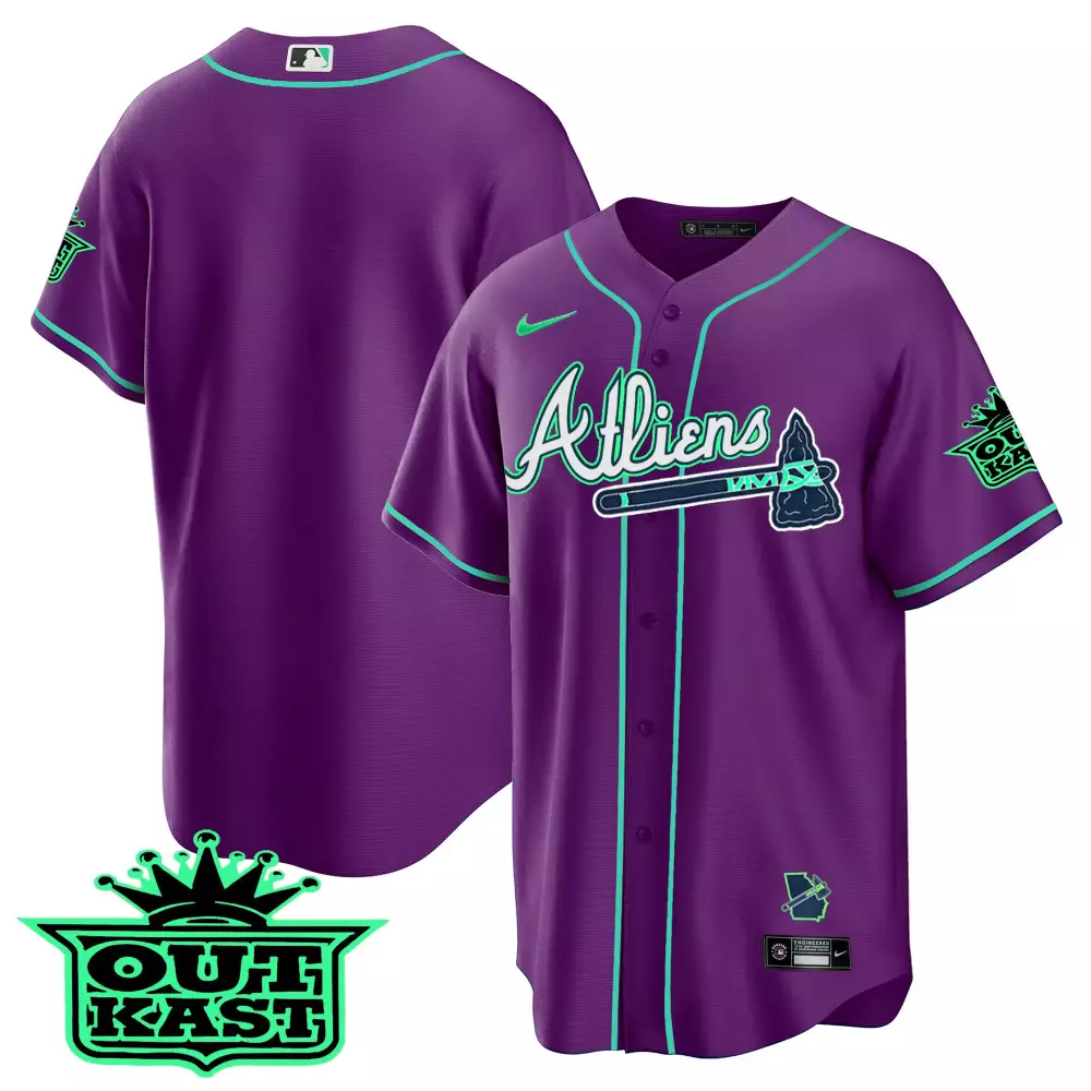 Team Purple Atlanta Braves Atliens Cool Base Jersey | Galaxy Version Stitched | For Men