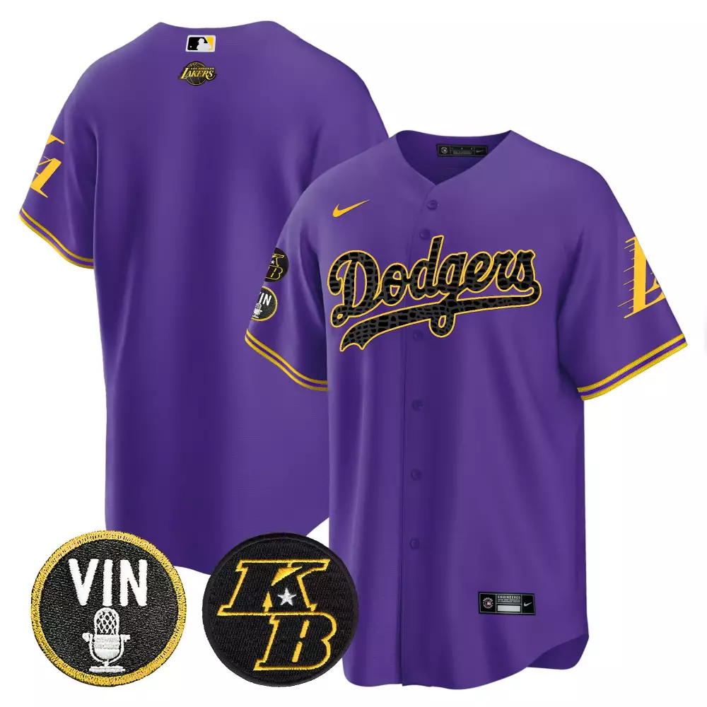 Men's Purple Los Angeles Dodgers Bryant Vin Patch Jersey | Cool Base Stitched Fan Gear | Ideal for Game Day | For Men, Women & Youth