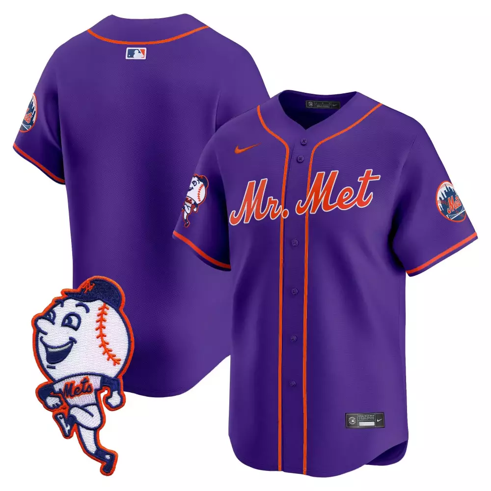 team purple mens new york mets grimace vapor premier limited jersey v2 all stitched