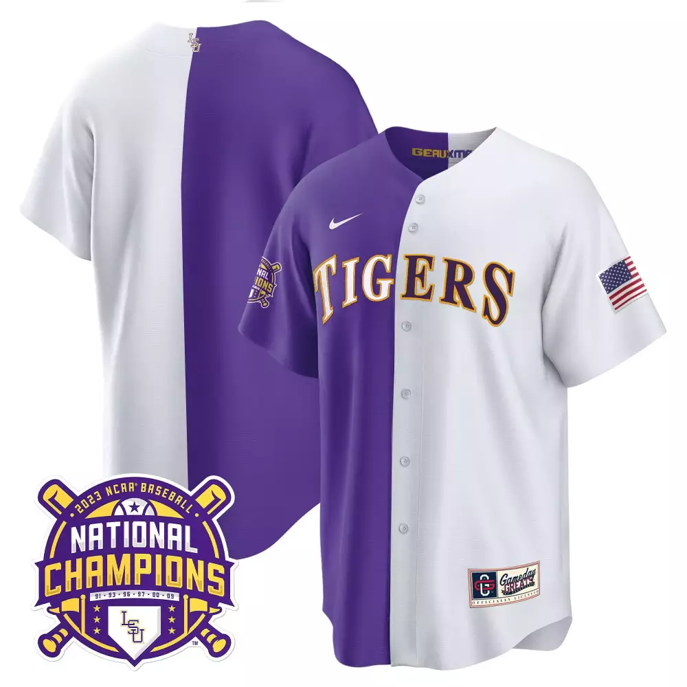 team purple sleeves mens lsu tigers 2023 champions alternate color sleeves jersey all stitched