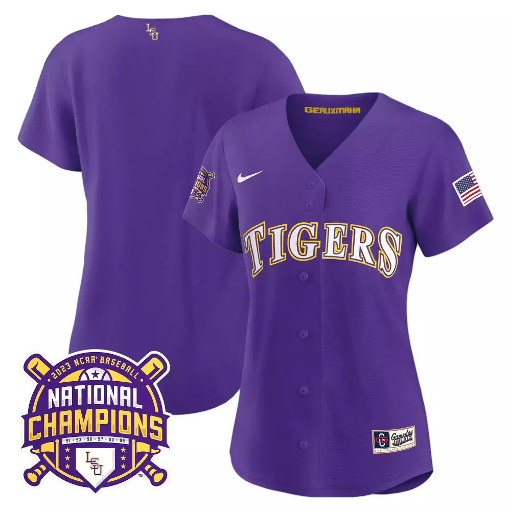 team purple sleeves mens lsu tigers 2023 champions alternate color sleeves jersey all stitched