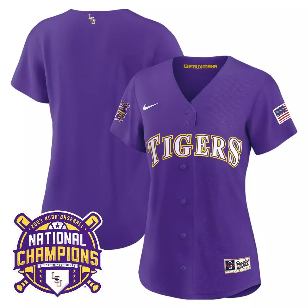 team purple sleeves mens lsu tigers 2023 champions alternate color sleeves jersey all stitched