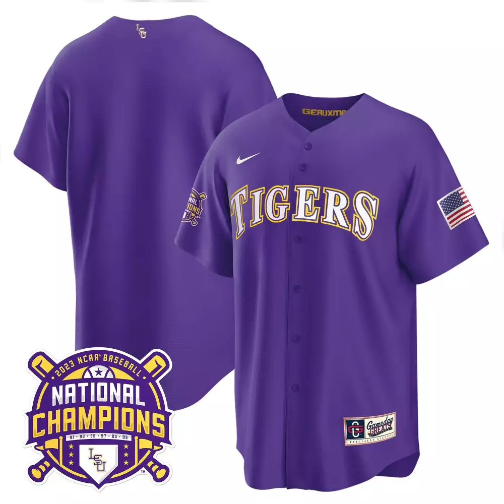team purple youths lsu tigers 2023 national champions gold cool jersey all stitched