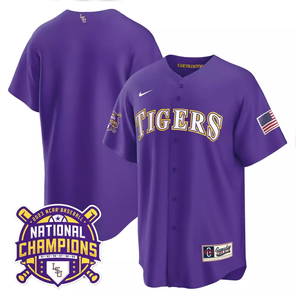 team purple youths lsu tigers 2023 national champions gold cool jersey all stitched