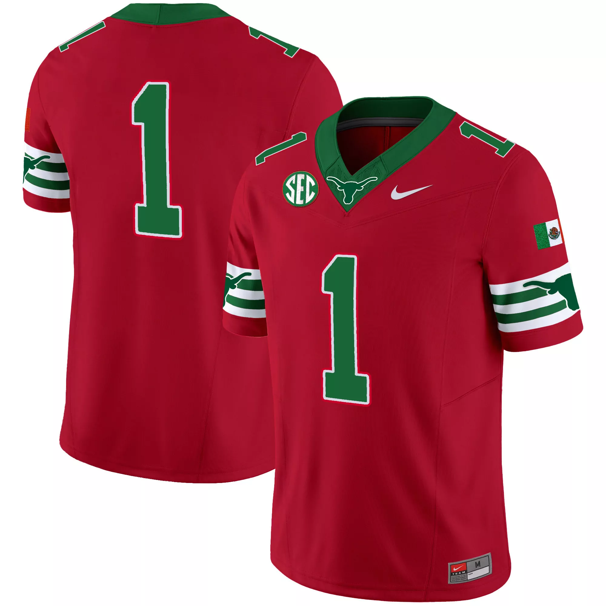 team red mens texas longhorns mexico sec patch vapor jersey all stitched