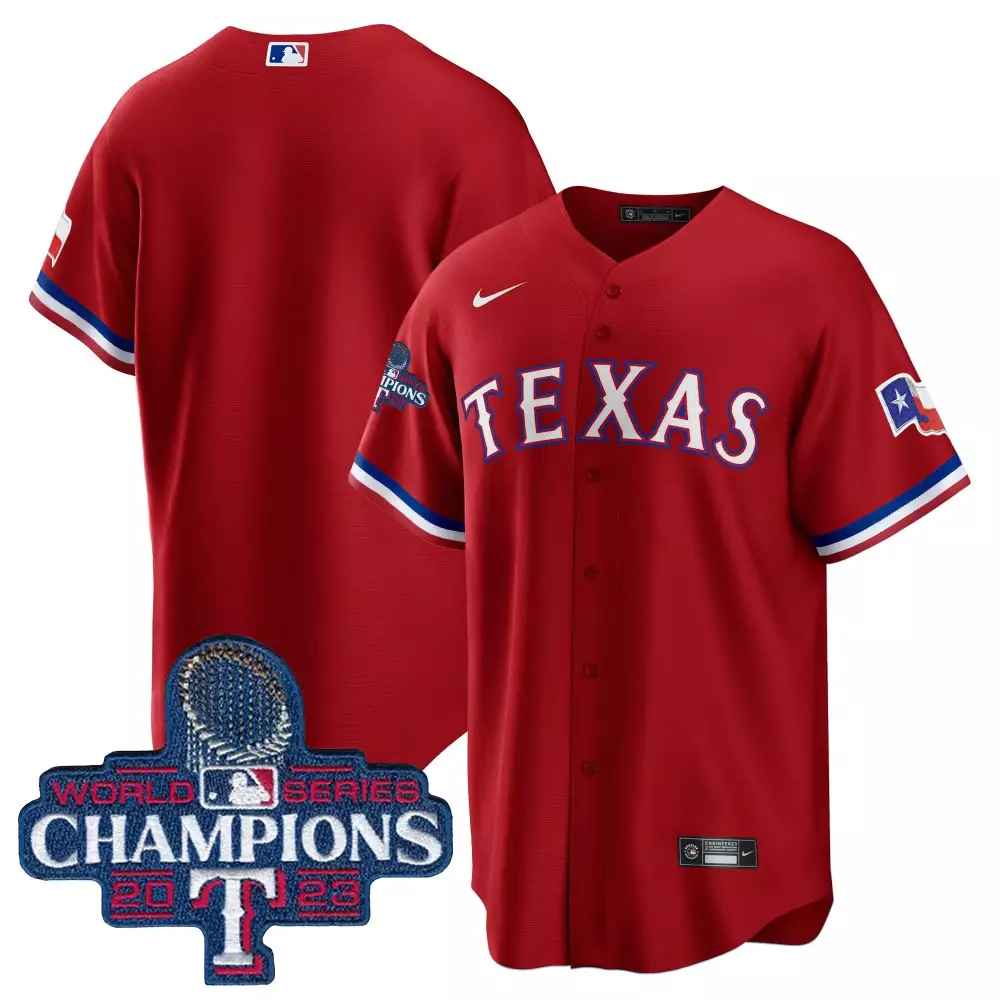 team red mens texas rangers 2023 world series champions cool base jersey all stitched