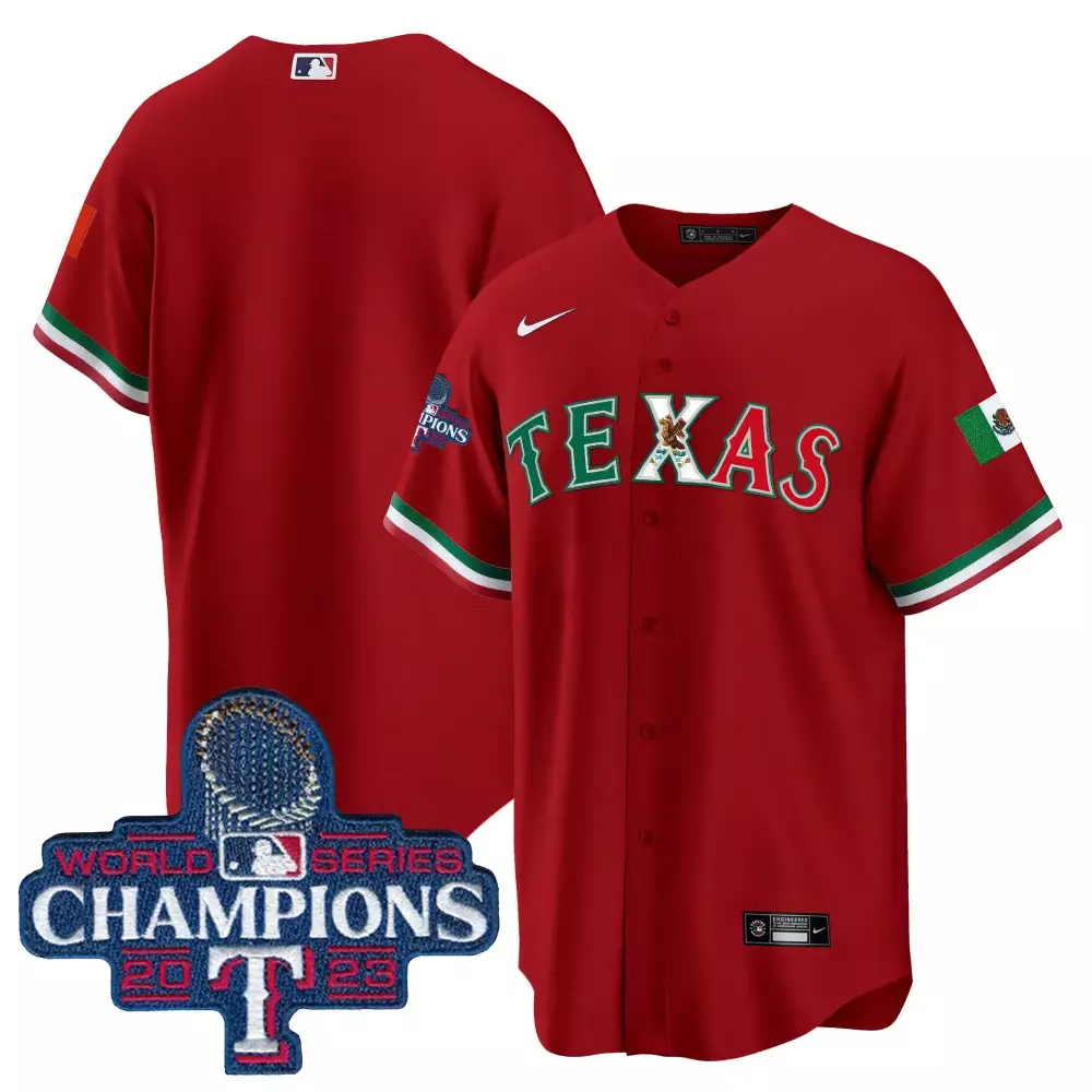 team red mens texas rangers mexico 2023 world series champions baseball jersey all stitched