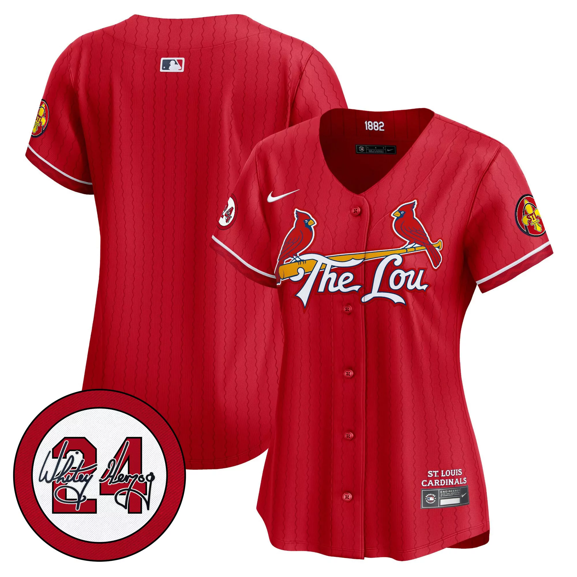 team red womens st louis cardinals 2024 city connect whitey herzog patch vapor premier limited jersey all stitched