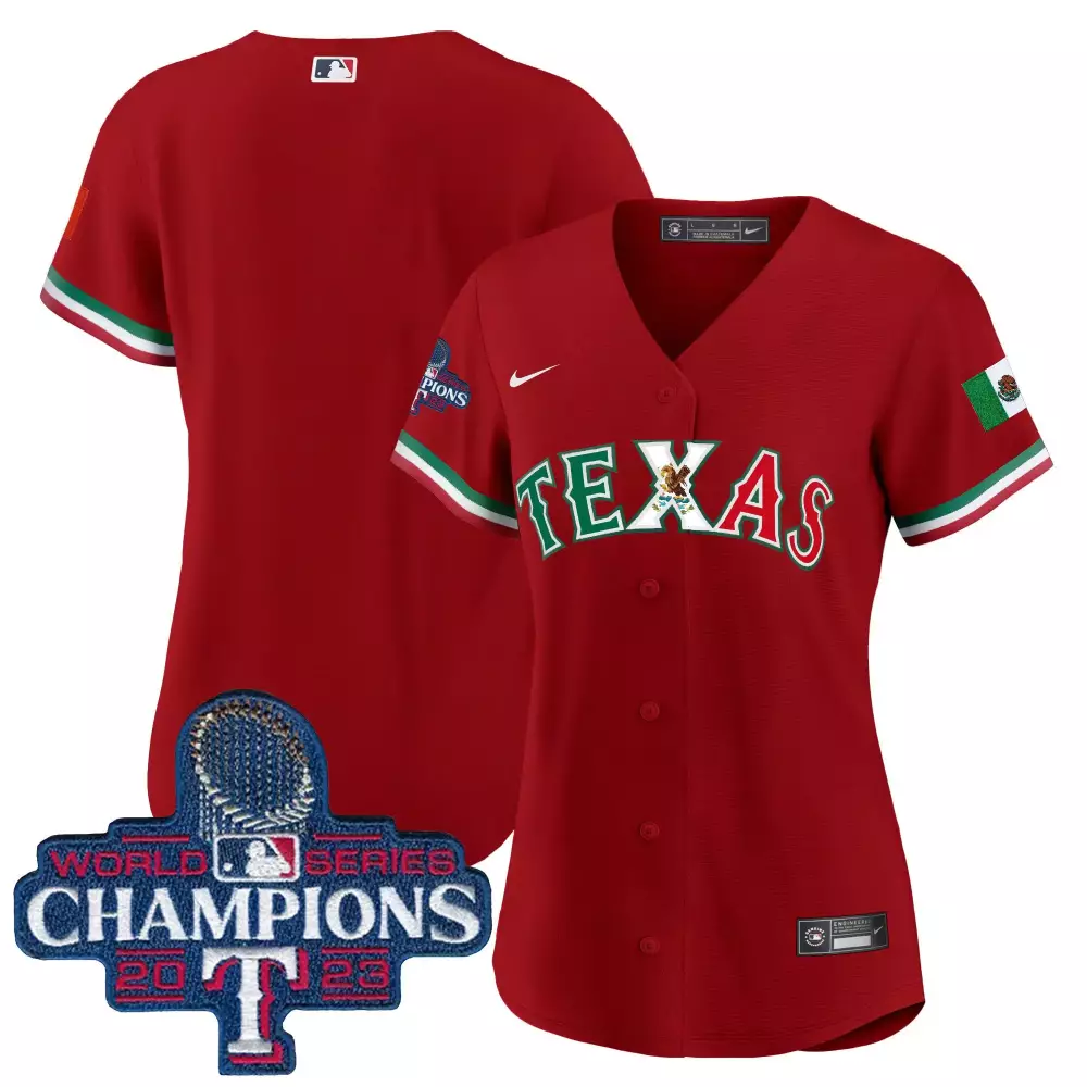 team red womens texas rangers mexico 2023 world series champions baseball jersey v2 all stitched