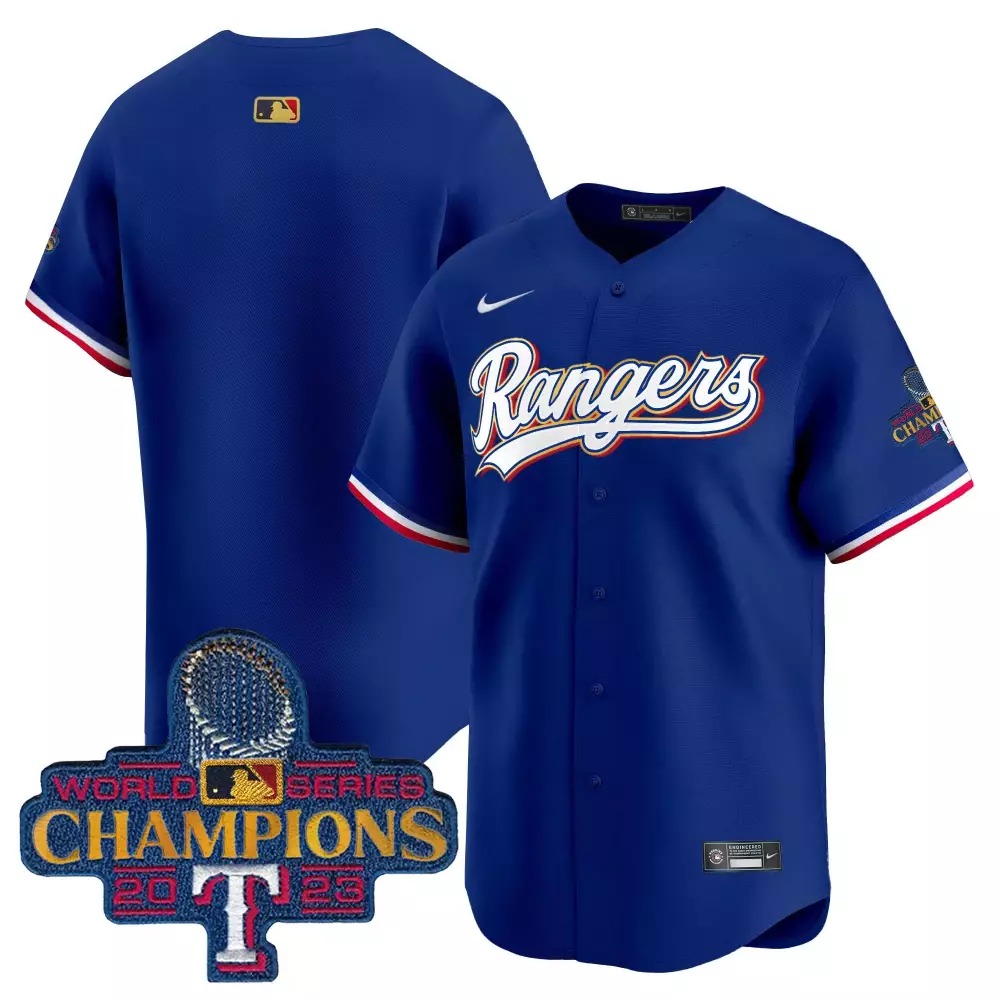 team royal mens texas rangers 2023 world series champions gold trim vapor premier limited jersey all stitched