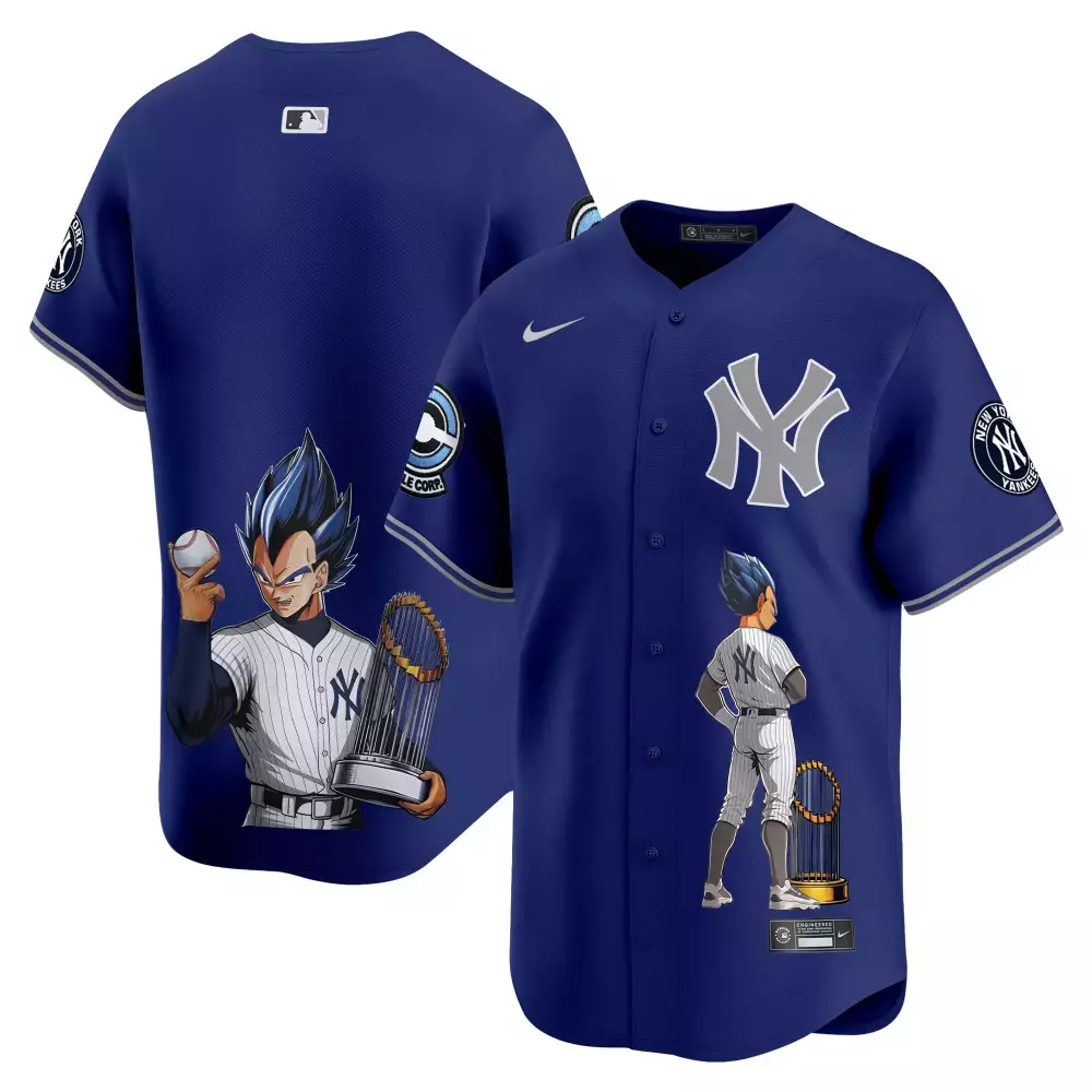 team royal unisex new york yankees vegeta dragon ball vapor premier limited jersey printed
