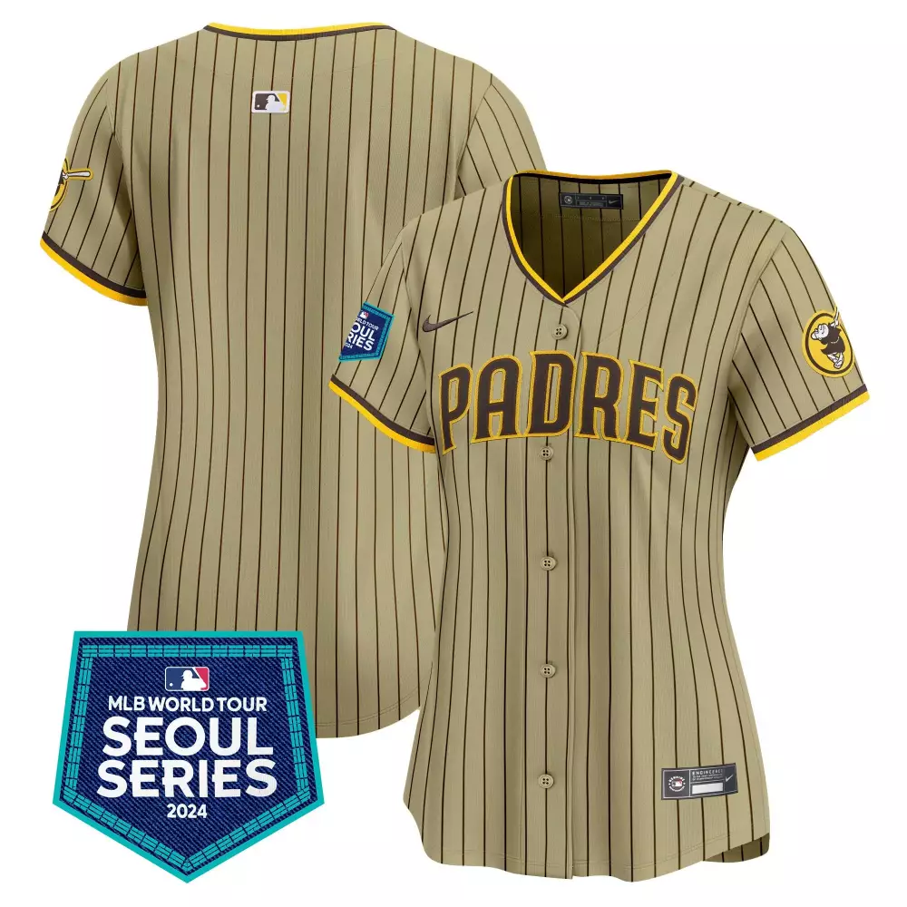 San Diego Padres Women's Tan 2024 World Tour Seoul Series Patch Vapor Premier Limited Jersey | Stitched Fan Gear | For Men, Women & Youth