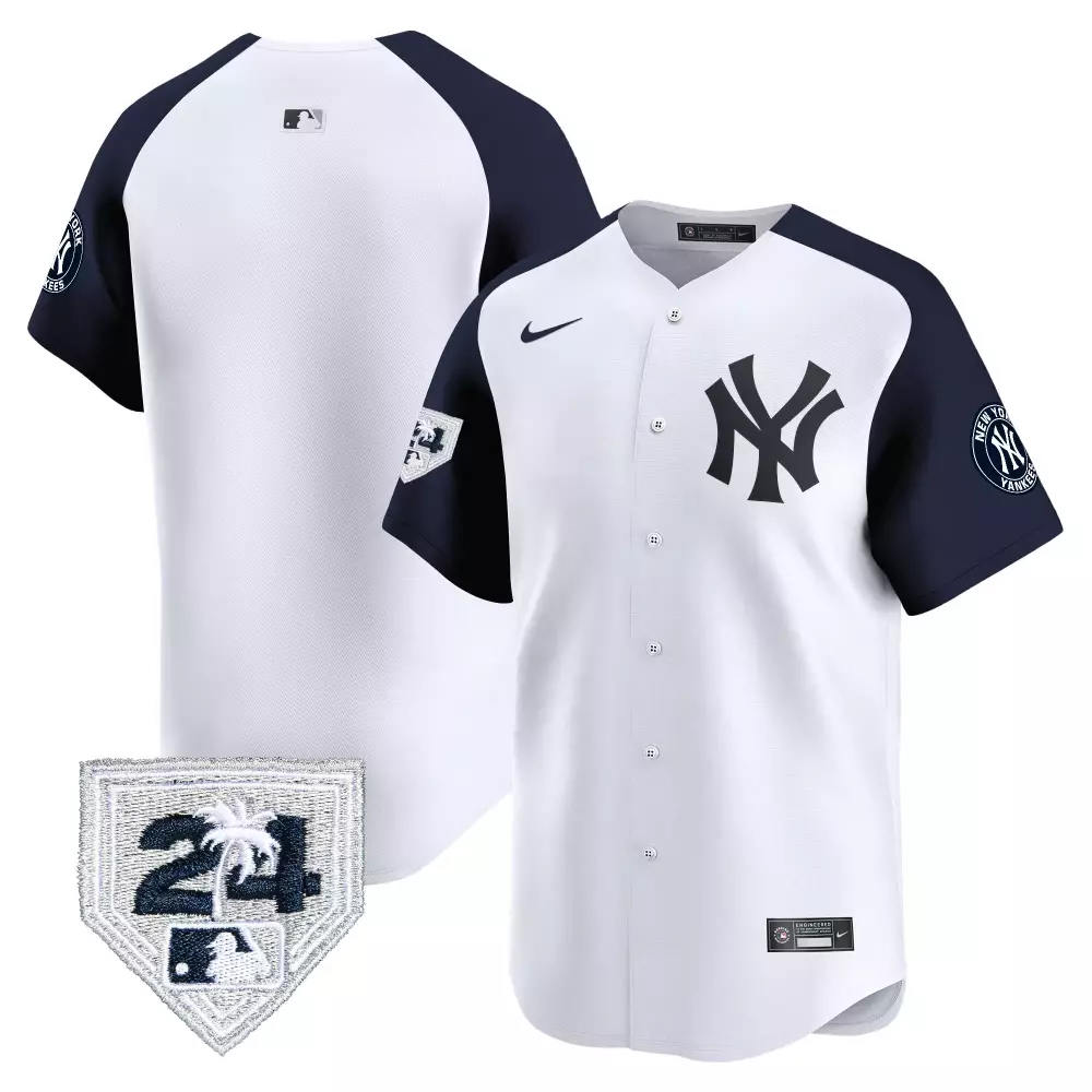 team white alternate mens new york yankees 2024 spring training patch vapor premier limited jersey v2 all stitched