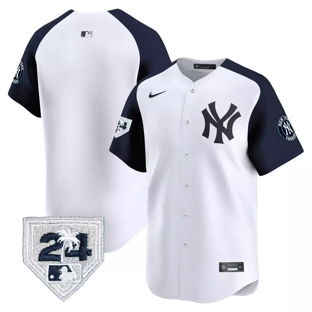 team white alternate mens new york yankees 2024 spring training patch vapor premier limited jersey v2 all stitched