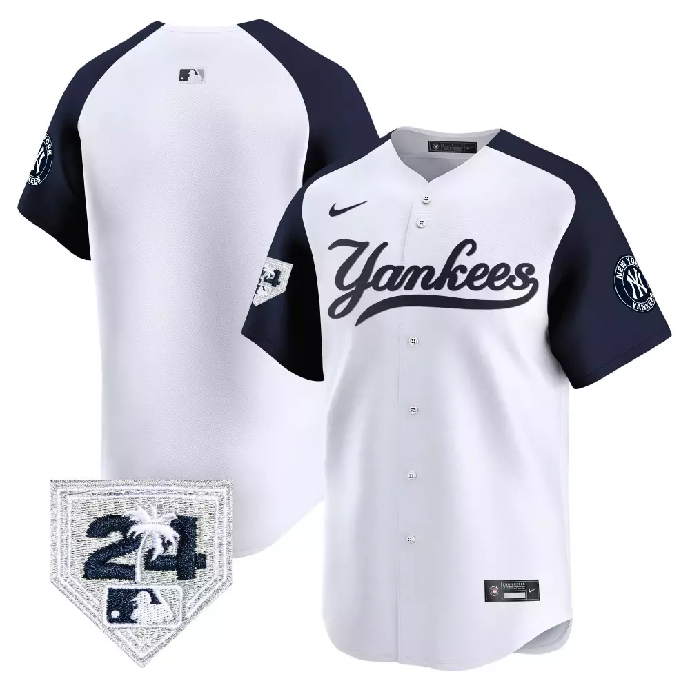 team white alternate mens new york yankees 2024 spring training patch vapor premier limited jersey v2 all stitched